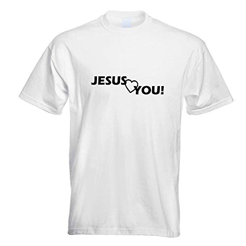 Kiwistar - T-Shirt - Weiss - Jesus Love You Christentum Motiv Bedruckt Funshirt Design Print - mit Motiv Bedruckt - Funshirt Design - Sport - Freizeit - Herren - M von Kiwistar