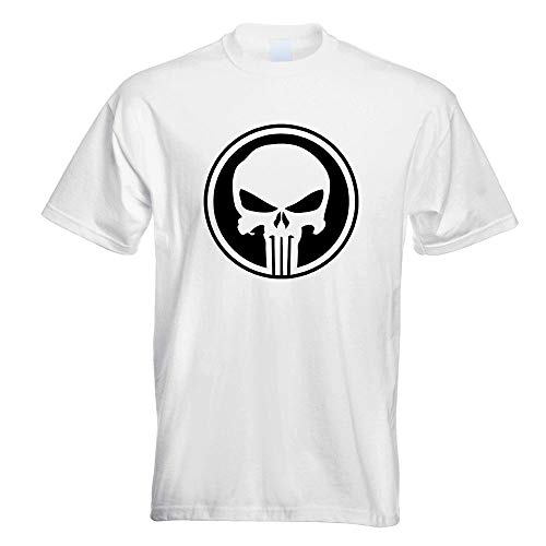 Kiwistar - T-Shirt - Weiss - Punisher USA - Tank Totenkopf Motiv Bedruckt Funshirt Design Print - mit Motiv Bedruckt - Funshirt Design - Sport - Freizeit - Herren - L von Kiwistar