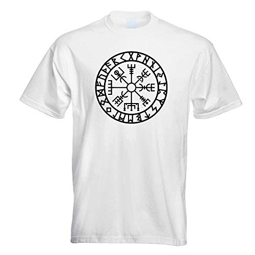 Kiwistar - T-Shirt - Weiss - Wikingerkompass Runen Motiv Bedruckt Funshirt Design Print - mit Motiv Bedruckt - Funshirt Design - Sport - Freizeit - Herren - M von Kiwistar