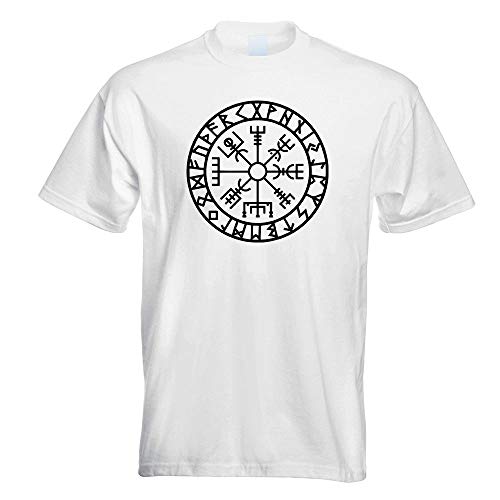 Kiwistar - T-Shirt - Weiss - Wikingerkompass Runen Motiv Bedruckt Funshirt Design Print - mit Motiv Bedruckt - Funshirt Design - Sport - Freizeit - Herren - XXL von Kiwistar