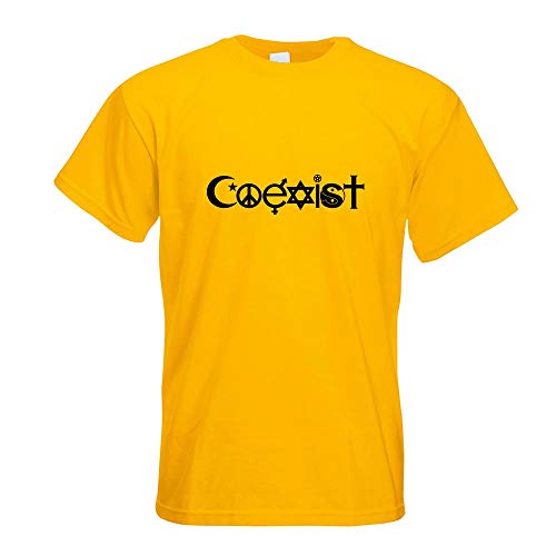 Kiwistar - T-Shirt - gelb - Coexist Symbole Motiv Bedruckt Funshirt Design Print - mit Motiv Bedruckt - Funshirt Design - Sport - Freizeit - Herren - L von Kiwistar