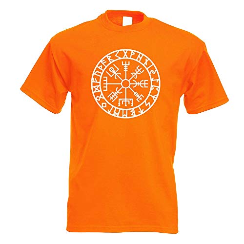 Kiwistar - T-Shirt - orange - Wikingerkompass Runen Motiv Bedruckt Funshirt Design Print - mit Motiv Bedruckt - Funshirt Design - Sport - Freizeit - Herren - L von Kiwistar