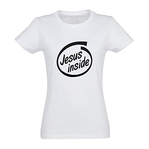 Kiwistar - T-Shirt tailliert - Damen - Weiss - Jesus Inside Auto - mit Motiv Bedruckt - Funshirt Design - Sport - Freizeit - Damen - XL von Kiwistar