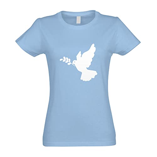 Kiwistar - T-Shirt tailliert - Damen - himmelblau - Friedenstaube - mit Motiv Bedruckt - Funshirt Design - Sport - Freizeit - Damen - XL von Kiwistar