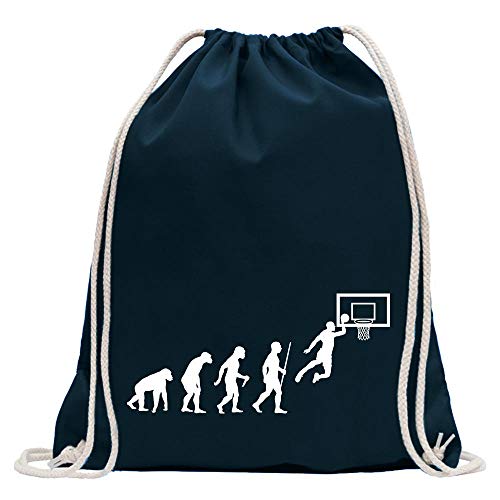 Kiwistar - Turnbeutel - dunkelblau - Basketball Spiel Evolution - Fun Rucksack Sport Beutel Gymsack Baumwolle mit Ziehgurt von Kiwistar