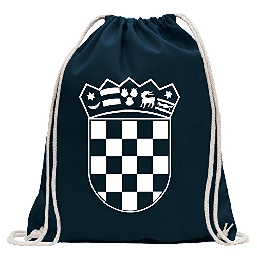 Kiwistar - Turnbeutel - dunkelblau - Flagge Kroatien Wappen - Fun Rucksack Sport Beutel Gymsack Baumwolle mit Ziehgurt von Kiwistar