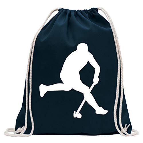 Kiwistar - Turnbeutel - dunkelblau - Hockey Ball Sportler Figur - Fun Rucksack Sport Beutel Gymsack Baumwolle mit Ziehgurt von Kiwistar