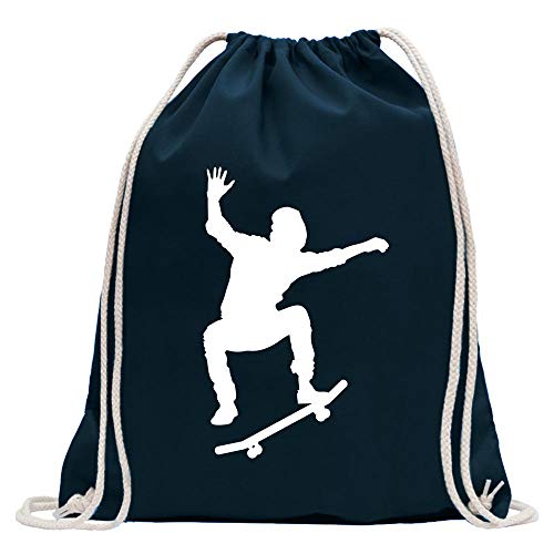 Kiwistar - Turnbeutel - dunkelblau - Skateboard Skaten Figur - Fun Rucksack Sport Beutel Gymsack Baumwolle mit Ziehgurt von Kiwistar