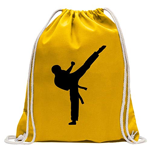 Kiwistar - Turnbeutel - gelb - Karate Kampfsport Kämpfer - Fun Rucksack Sport Beutel Gymsack Baumwolle mit Ziehgurt von Kiwistar