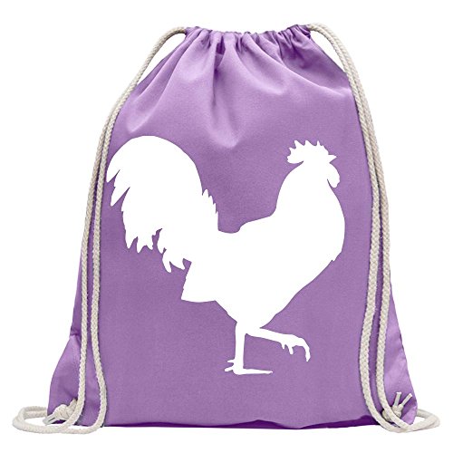 Kiwistar - Turnbeutel - lavendel - Hahn - Gockel - Huhn - Fun Rucksack Sport Beutel Gymsack Baumwolle mit Ziehgurt von Kiwistar