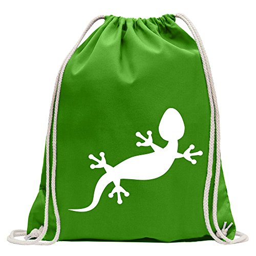 Kiwistar - Turnbeutel - maigruen - Gecko Motiv 2 - Fun Rucksack Sport Beutel Gymsack Baumwolle mit Ziehgurt von Kiwistar