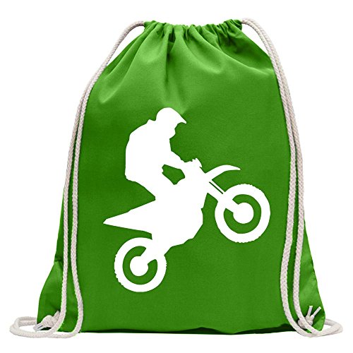 Kiwistar - Turnbeutel - maigruen - Motocross Motorrad Bike - Fun Rucksack Sport Beutel Gymsack Baumwolle mit Ziehgurt von Kiwistar