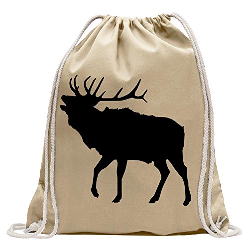 Kiwistar - Turnbeutel - natur - Hirsch Rentier Reh - Fun Rucksack Sport Beutel Gymsack Baumwolle mit Ziehgurt von Kiwistar