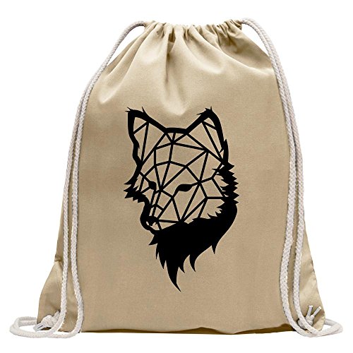 Kiwistar - Turnbeutel - natur - Polygon Fuchs Figur Tier Art - Fun Rucksack Sport Beutel Gymsack Baumwolle mit Ziehgurt von Kiwistar