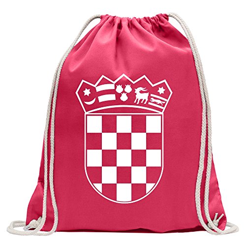 Kiwistar - Turnbeutel - pink - Flagge Kroatien Wappen - Fun Rucksack Sport Beutel Gymsack Baumwolle mit Ziehgurt von Kiwistar