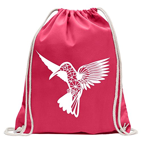 Kiwistar - Turnbeutel - pink - Polygon Kolibri Figur Tier Art - Fun Rucksack Sport Beutel Gymsack Baumwolle mit Ziehgurt von Kiwistar