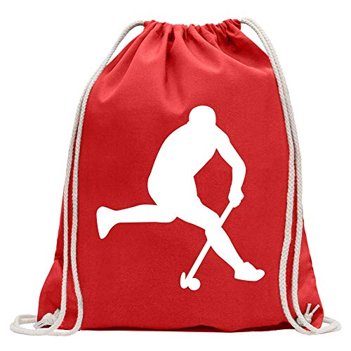 Kiwistar - Turnbeutel - rot - Hockey Ball Sportler Figur - Fun Rucksack Sport Beutel Gymsack Baumwolle mit Ziehgurt von Kiwistar