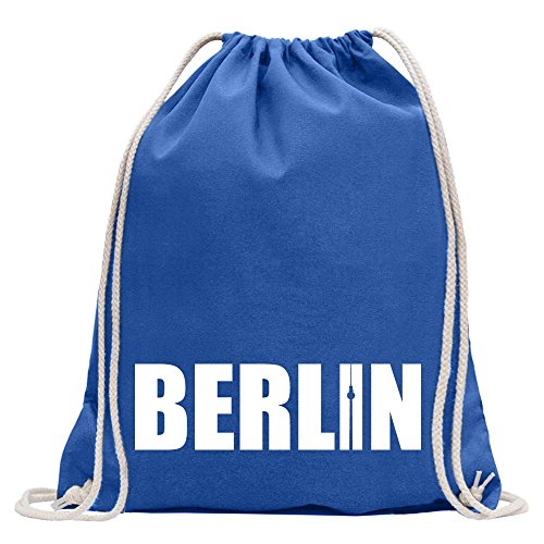 Kiwistar - Turnbeutel - royal - Berlin Schriftzug - Fun Rucksack Sport Beutel Gymsack Baumwolle mit Ziehgurt von Kiwistar