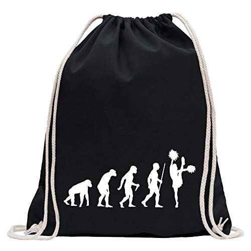 Kiwistar - Turnbeutel - schwarz - Cheerleader Evolution - Fun Rucksack Sport Beutel Gymsack Baumwolle mit Ziehgurt von Kiwistar