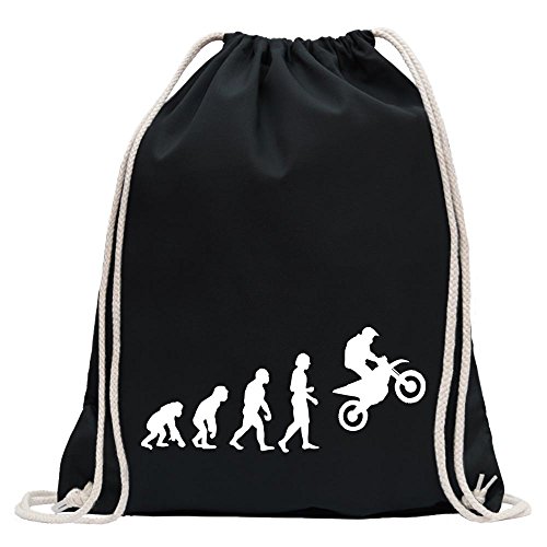 Kiwistar - Turnbeutel - schwarz - Evolution Motocross Motorrad - Fun Rucksack Sport Beutel Gymsack Baumwolle mit Ziehgurt von Kiwistar