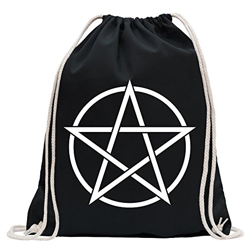 Kiwistar - Turnbeutel - schwarz - Pentagramm - Fun Rucksack Sport Beutel Gymsack Baumwolle mit Ziehgurt von Kiwistar