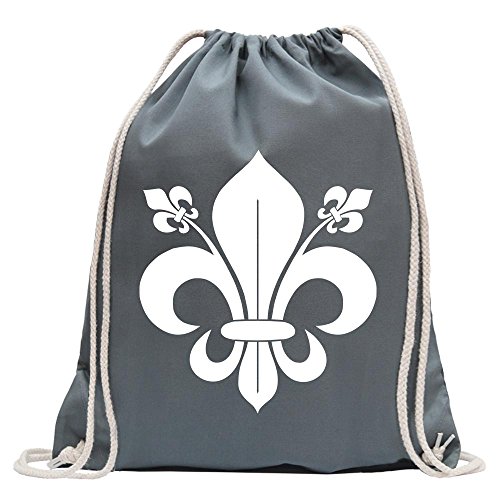 Kiwistar - Turnbeutel - stahlgrau - französische Lilie - Fun Rucksack Sport Beutel Gymsack Baumwolle mit Ziehgurt von Kiwistar