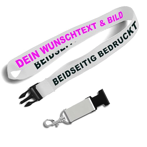 Kiwistar UG - 25x Schlüsselband 25 mm - weiß - beidseitig bedruckt mit Ihrem eigenen Schriftzug und Foto - individuell personalisiert - Lanyards Geschenkartikel Wunschtext Verein und Konzert von Kiwistar