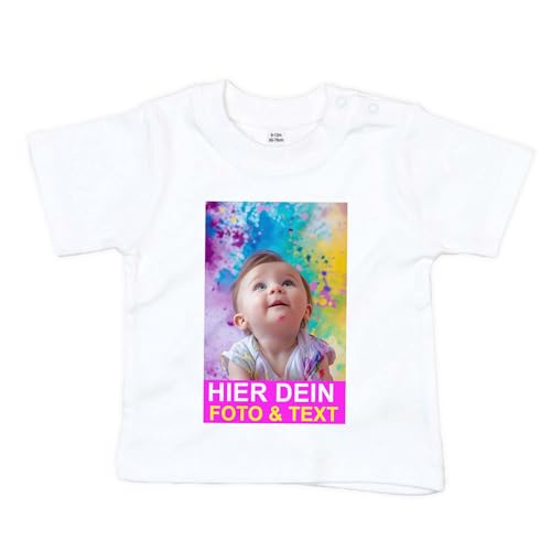 Kiwistar UG - Babyshirt - T-Shirt für Baby - weiß - 0-3 Monate - individuell - personalisiert - mit Foto Text Name - Fotoshirt - Geschenk für Freizeit Sport, Kita, Krippe von Kiwistar