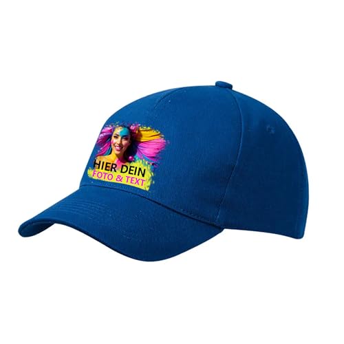 Kiwistar UG - Basecap - 5 Panel Cap Heavy Cotton Unbrushed - royal - mit Wunschtext und Foto individuell personalisiert von Kiwistar