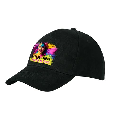 Kiwistar UG - Basecap - 5 Panel Cap Heavy Cotton Unbrushed - schwarz - mit Wunschtext und Foto individuell personalisiert von Kiwistar