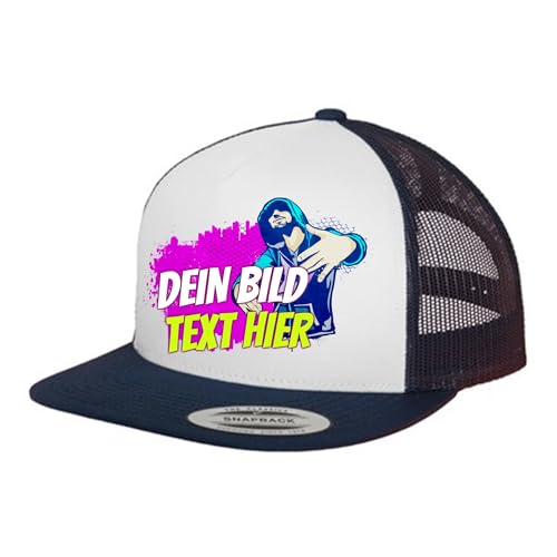 Kiwistar UG - Basecap - Navy blau weiß - Klassik Trucker - mit Wunschtext und Foto individuell personalisiert von Kiwistar