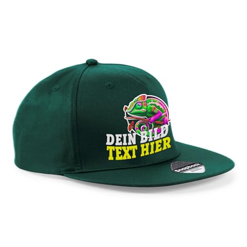 Kiwistar UG - Basecap - flaschengrün - 5 Panel Snapback Rapper Cap - mit Wunschtext und Foto individuell personalisiert von Kiwistar