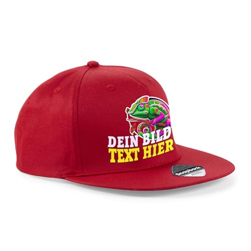 Kiwistar UG - Basecap - rot - 5 Panel Snapback Rapper Cap - mit Wunschtext und Foto individuell personalisiert von Kiwistar