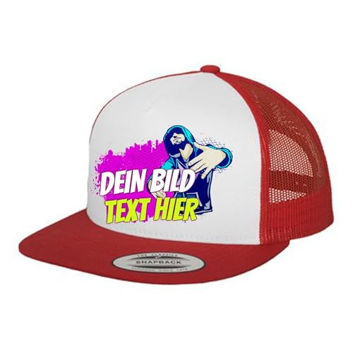 Kiwistar UG - Basecap - rot weiß - Klassik Trucker - mit Wunschtext und Foto individuell personalisiert von Kiwistar