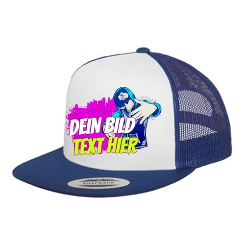 Kiwistar UG - Basecap - royal blau weiß - Klassik Trucker - mit Wunschtext und Foto individuell personalisiert von Kiwistar