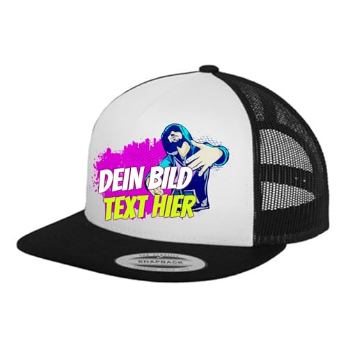 Kiwistar UG - Basecap - schwarz weiß - Klassik Trucker - mit Wunschtext und Foto individuell personalisiert von Kiwistar