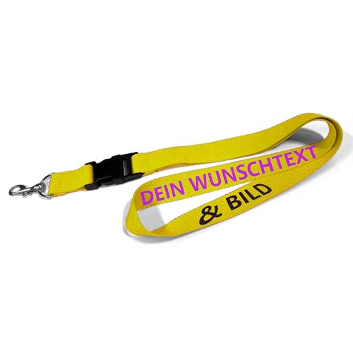 Kiwistar UG - Schlüsselband 25 mm - gelb - bedruckt mit Ihrem eigenen Schriftzug und Foto - individuell personalisiert - Lanyards Geschenkartikel Wunschtext von Kiwistar