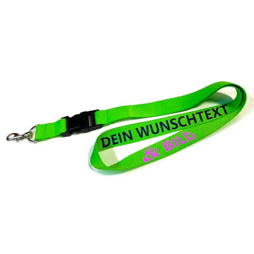 Kiwistar UG - Schlüsselband 25 mm - neongrün - bedruckt mit Ihrem eigenen Schriftzug und Foto - individuell personalisiert - Lanyards Geschenkartikel Wunschtext von Kiwistar