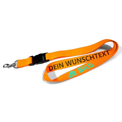 Kiwistar UG - Schlüsselband 25 mm - orange - bedruckt mit Ihrem eigenen Schriftzug und Foto - individuell personalisiert - Lanyards Geschenkartikel Wunschtext von Kiwistar