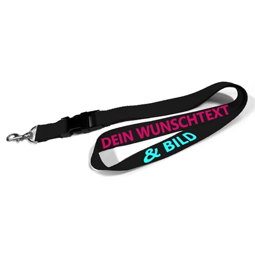 Kiwistar UG - Schlüsselband 25 mm - schwarz - bedruckt mit Ihrem eigenen Schriftzug und Foto - individuell personalisiert - Lanyards Geschenkartikel Wunschtext von Kiwistar