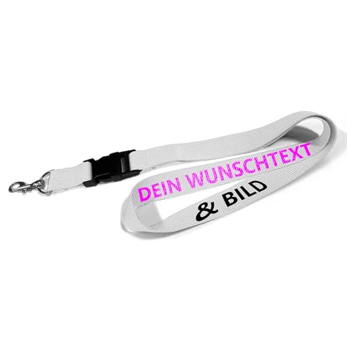 Kiwistar UG - Schlüsselband 25 mm - weiß - bedruckt mit Ihrem eigenen Schriftzug und Foto - individuell personalisiert - Lanyards Geschenkartikel Wunschtext von Kiwistar