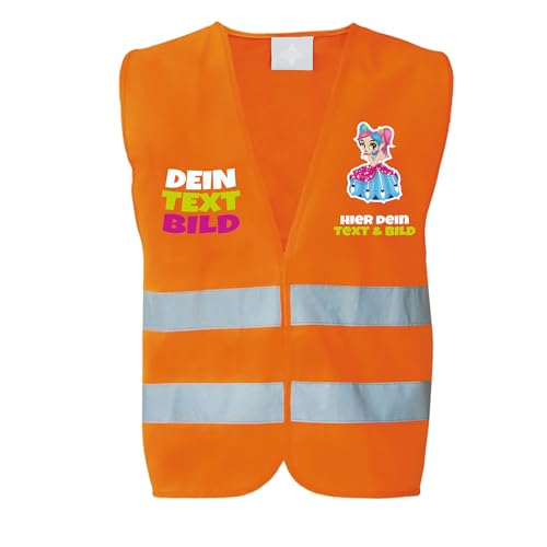 Kiwistar UG - bedruckte Warnwesten - S - orange - mit Leuchtstreifen Kinder - individuell personalisiert - mit Logo und Wunschtext - Auto - Erste Hilfe und Brandschutz - selbst gestalten von Kiwistar