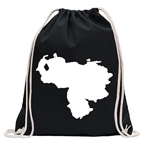 Kiwistar - Turnbeutel - schwarz - Venezuela Umriss Kontur - Fun Rucksack Sport Beutel Gymsack Baumwolle mit Ziehgurt von Kiwistar