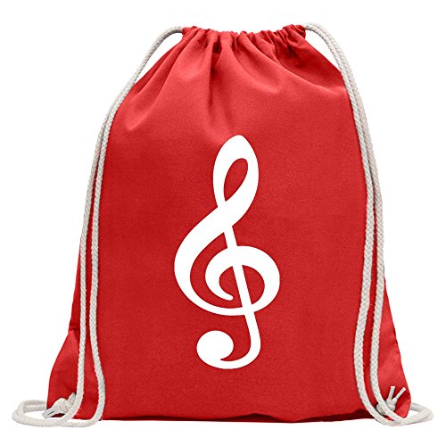 Kiwistar - Turnbeutel - rot - Violinschlüssel Notenschlüssel - Fun Rucksack Sport Beutel Gymsack Baumwolle mit Ziehgurt von Kiwistar