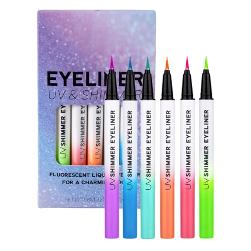 Kixolazr Wasserfeste Eyeliner | Glitzer wasserfeste Eyeliner 6 Stück,Hochpigmentierter Gel Makeup Stift mit glänzend natürlichem Effekt für Frauen und Mädchen für Alltag Partys und Tanznächte von Kixolazr