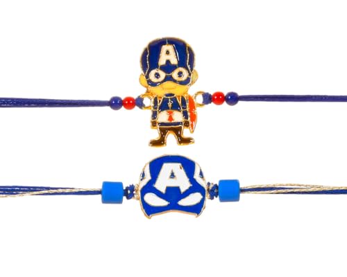 Kizzi® Cap America Rakhi Armband Combo Helm & Schild Design 2er Set für Kinder | Raksha Bandhan Geschenk für Jungen von Kizzi