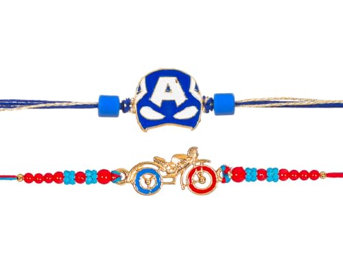 Kizzi® Cap America Rakhi - Helm & Bike Design | 2er Set Kinder Rakhi für Bruder von Kizzi