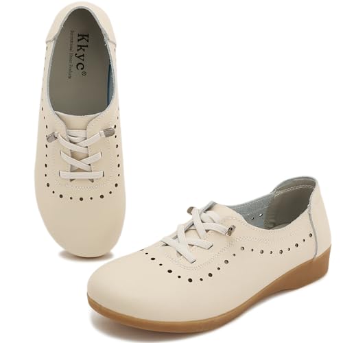 Kkyc Halbschuhe für Damen, bequem und modisch, zum Reinschlüpfen, flach, Freizeit, leicht, Leder, 09 Beige, 40.5 EU Kkyc Halbschuhe für Damen, bequem und modisch, zum Reinschlüpfen, flach, Freizeit, leicht, Leder, 09 Beige, 40.5 EU von Kkyc
