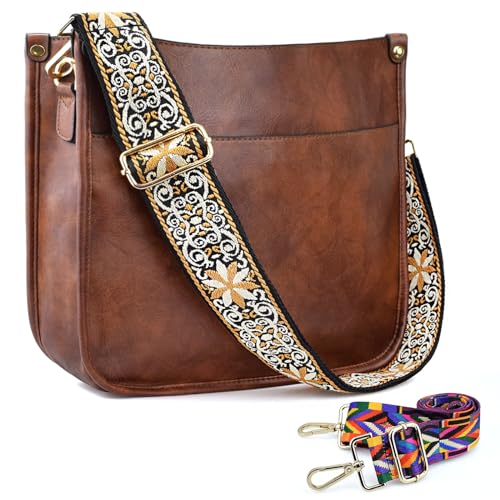 KlaOYer 2 verstellbare Gurttaschen, Crossbody-Taschen für Damen, Gitarrengurt, vegane Handtaschen, weiche Umhängetasche für Damen, Weinrot von KlaOYer