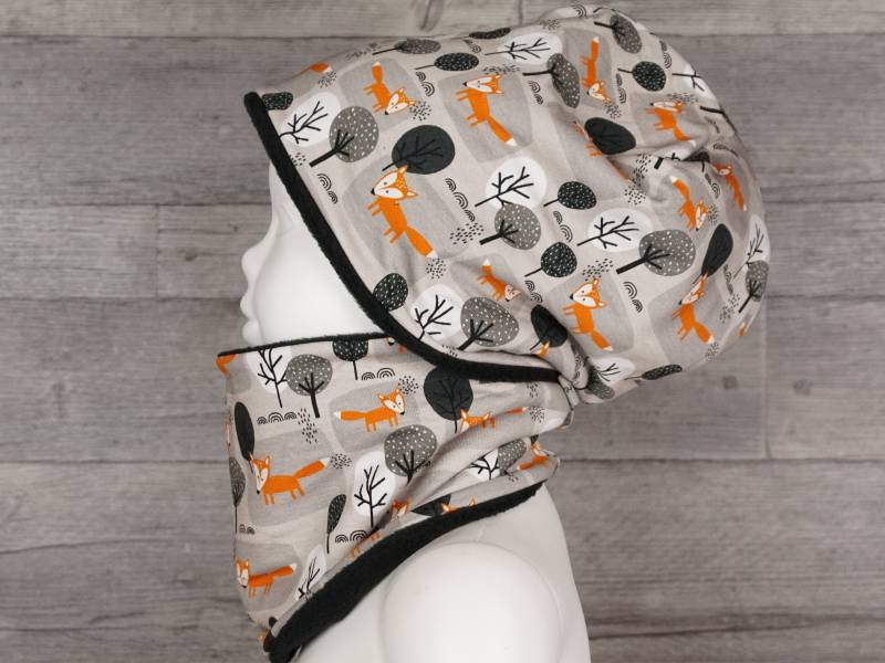Beanie Mütze Schal Set Halssocke Baby Kind Fleece Oder Jersey Handmade Füchse von KlabauterAtelier
